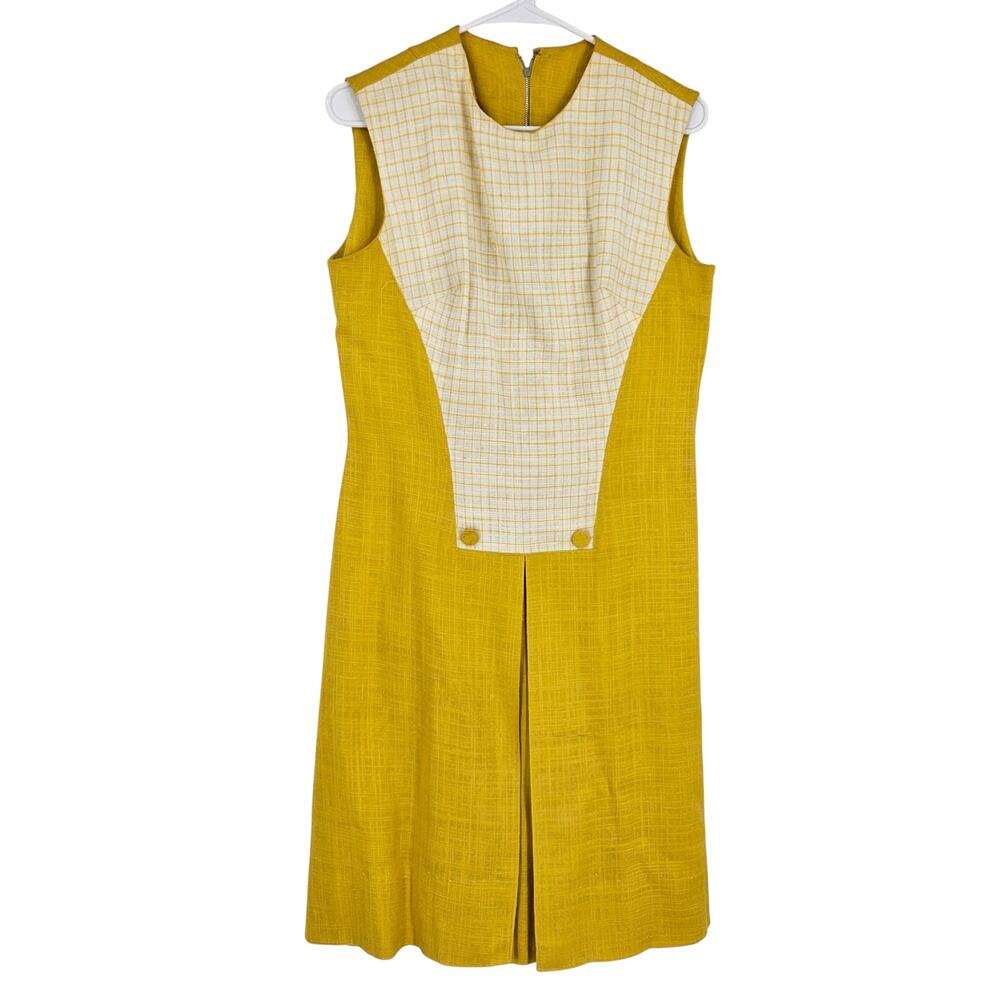 Vintage 70s Cover Girl Shift Dress Yellow Canvas Sleeveless Preppy Mod Sz s